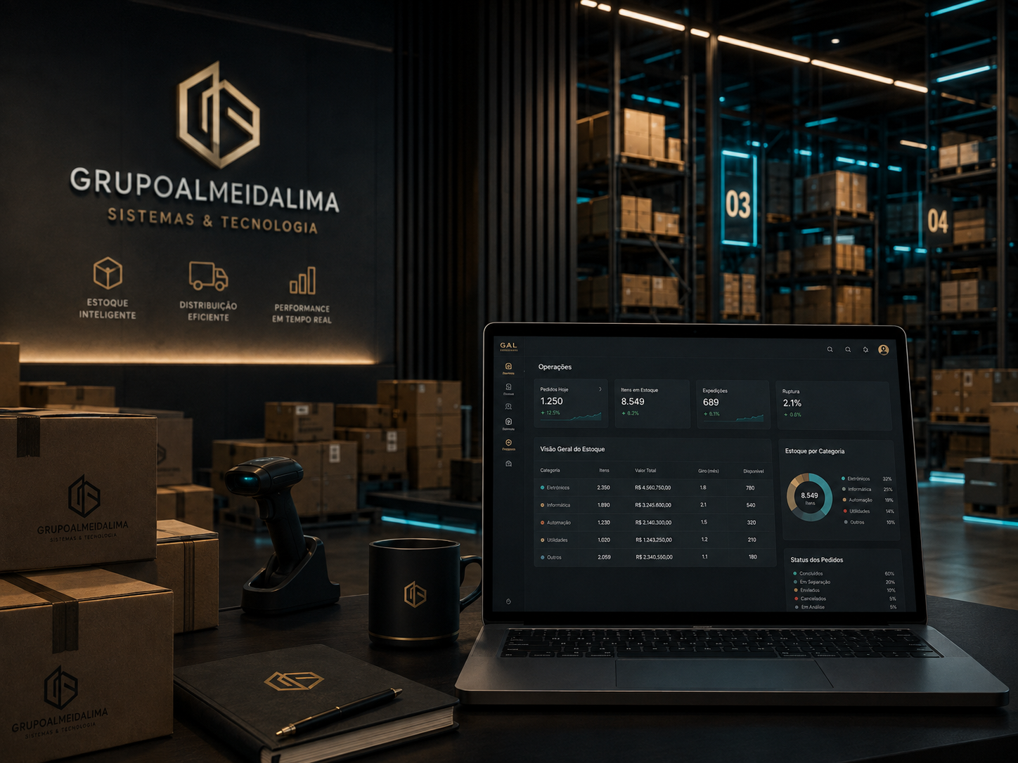 Centro logístico e distribuidora com painel de gestão